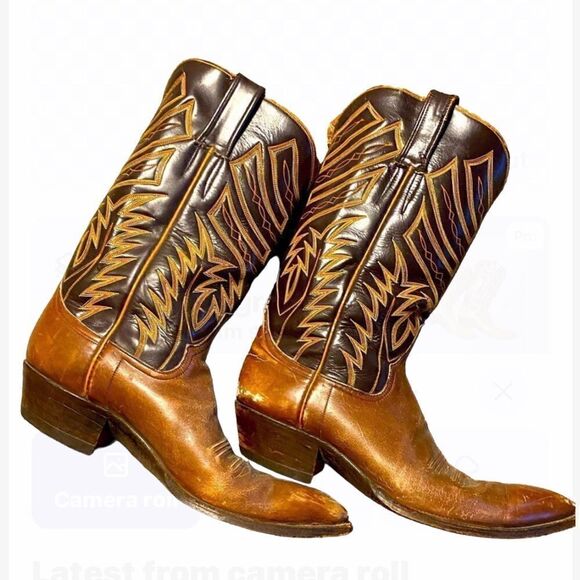 Vintage Cowboy custom cognac boots with 5 stitch accent. Size W 9.5 - Picture 1 of 16